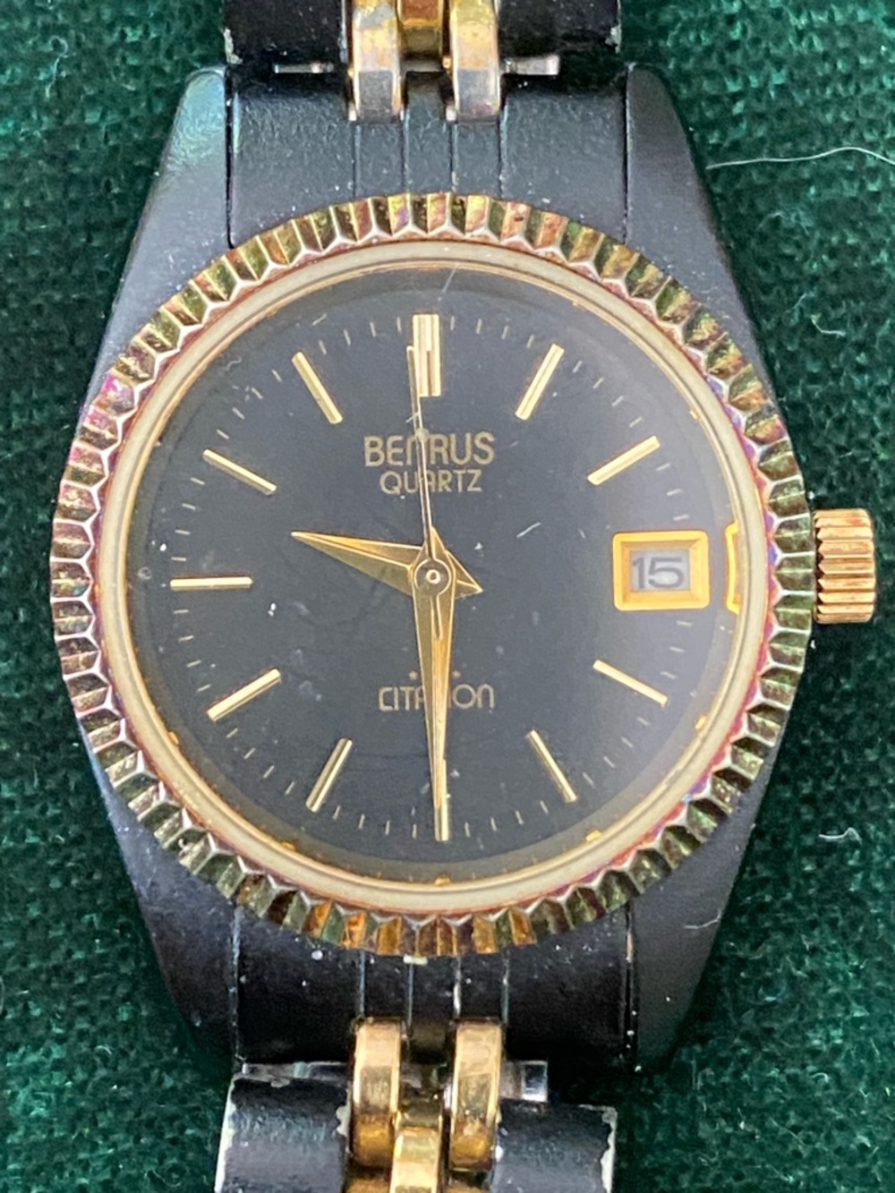 Benrus Two-Tone Black and Gold Women's Bracelet Watch